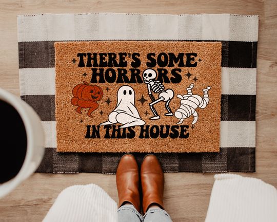 There's Some Horrors In This House Doormat | Funny Halloween Doormat | Halloween Decor | Ghost Doormat | Halloween Gift | Spooky Season Mat