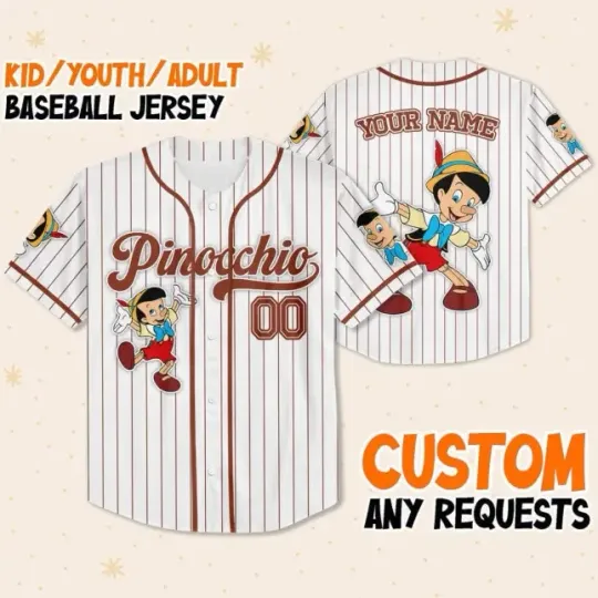 Disney Pinocchio Simple Stripe Personalized Name And Number Baseball Jersey