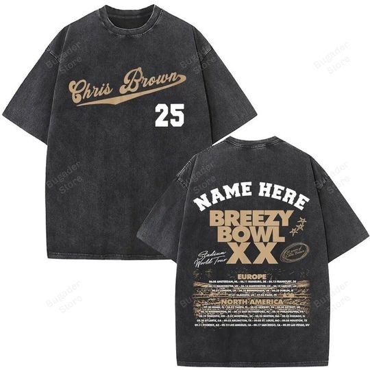 Rapper Chris Brown Breezy Bowl XX Tour 11:11 Vintage Washed T Shirt Men Women Fashion Hip Hop T-shirt