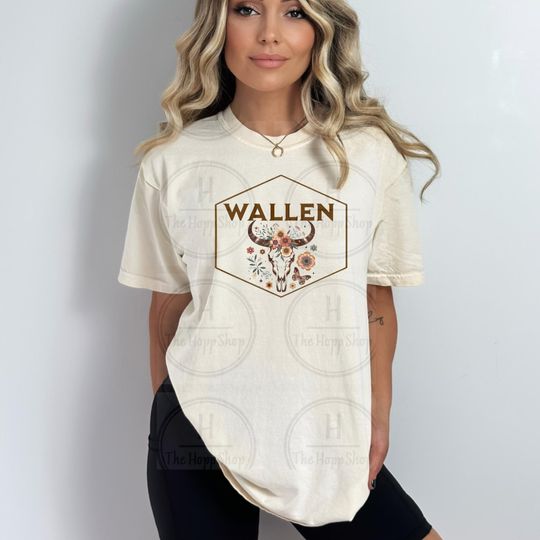 Wallen Western T-Shirt with Bull Skull and Floral Design for Country Music Fans