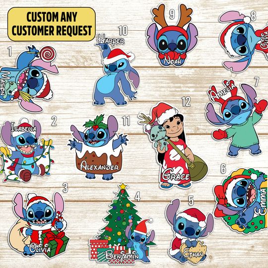 Personalized Lilo & Stitch Disney Christmas Magnet, Stitch Cruises Christmas Magnets, Disney Christmas Stateroom Door, Stitch Home Decor
