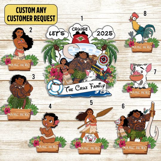 Personalized Moana Let's Cruise 2025 Disney Cruise Door Magnets Stateroom Decorations,  Door Magnets, Maui, Heihei, Pua, DCL Family