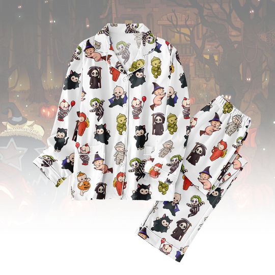 Cute Halloween Thick Pajamas, Spooky Baby Costume Characters, Button Up Pajamas, Halloween Gifts for Kids, Cozy Pajama Set for Girls, Spooky