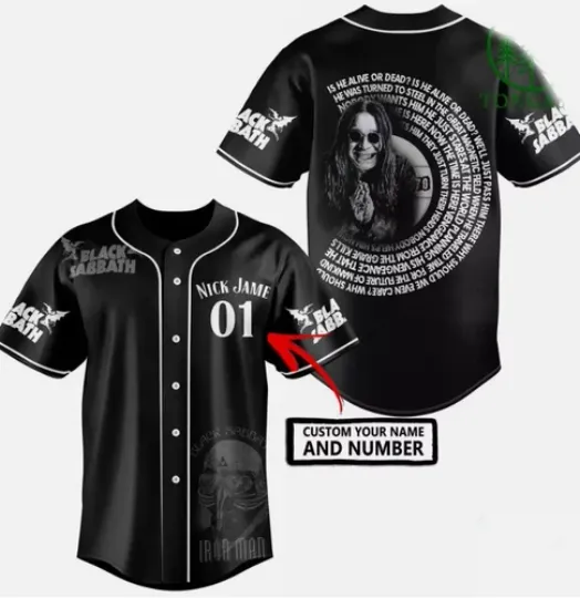 Custom Name Number Black Sabbath Ozzy Osbourne Baseball Jersey 3D All Sizes