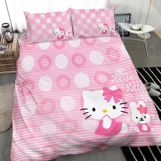 Hello Kitty Pink In Pink Theme Quilt Duvet Cover Set Double Bedspread Bedding