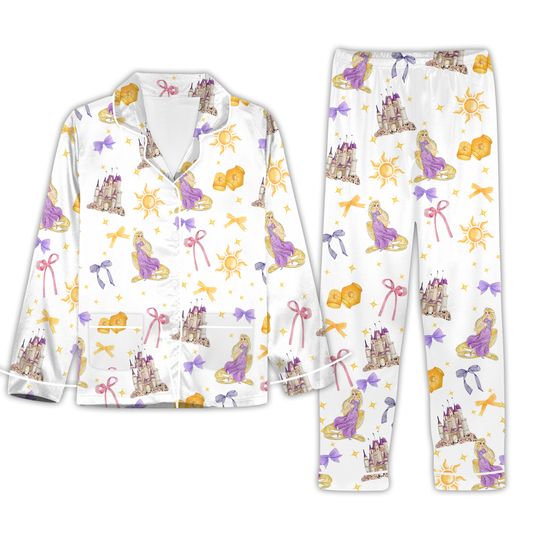 Rapunzel Tangled Pajamas Set, Luxury Silk Pajamas Soft Sleepwear For Women