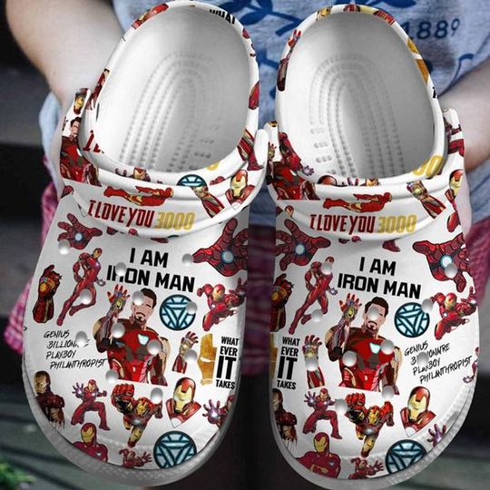 Iron Man I Love You 3000 Clogs Shoes, Avengers Clog Shoes, Iron Man Homage, Movie Inspired, Magic Kingdom