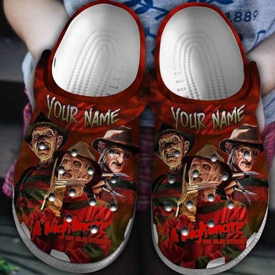 Personalized Freddy Krueger Clog Shoes, Vintage Nightmare On Elm Street, Retro Horror Movie, Halloween Shoes, Horror Merch