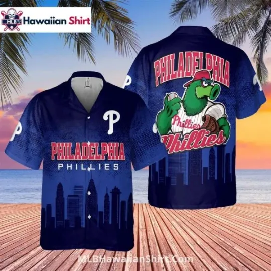 City Skyline Mascot Phillies Hawaiian Shirt In Navy