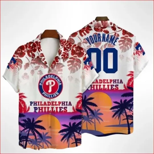 Sunset Game Time – Personalized Phillies Tropical Sunset Hawaiian Shirt