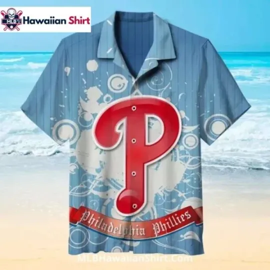 Big Red Logo Phillies Hawaiian Shirt On Blue Splatter