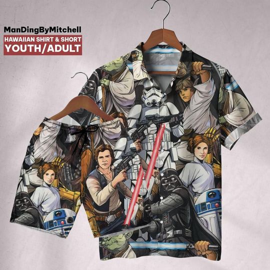 Star Wars Famous Characters, Men's Short Sleeve Shirt, Movie Button Shirt, Movie Hawaiian Shirt, Star Wars Gift, Movie Fan Shirt