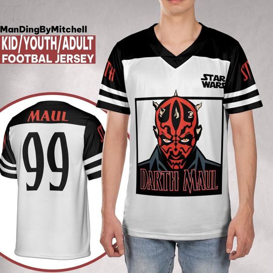 Star Wars Darth Maul Black & White Football Jersey, Kid Adult Matching Baseball Jersey, Gift for Star Wars Fans