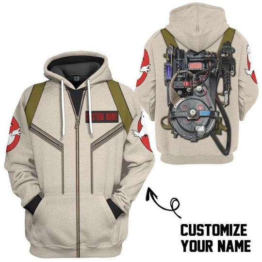 Ghostbusters Halloween Costume Hoodie, Custom Name Ghost Hunter Pullover, Halloween Cosplay Sweatshirt, Horror Movie, Spooky Party Tshirt