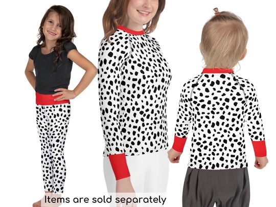 3D Long Sleeve Cruel Lady 101 Dalmatians Kids & Youth Leggings Halloween Cosplay Black & White Spots