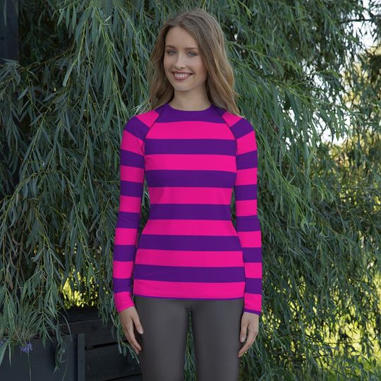 Cheshire Cat 3D Long Sleeve Rash Guard - Alice in Wonderland Inspired Cosplay Top, Adult Halloween Costume, Mad Hatter, Gift for Her