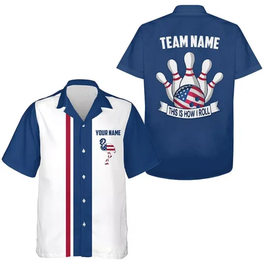 Red White And Blue Bowling Hawaiian Shirts Custom American Flag Flamingo Bowling