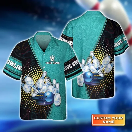 Bowling Game Sign Icon with Pin Skittle hawaiian shirt, Bowling Hawaiian Shirt