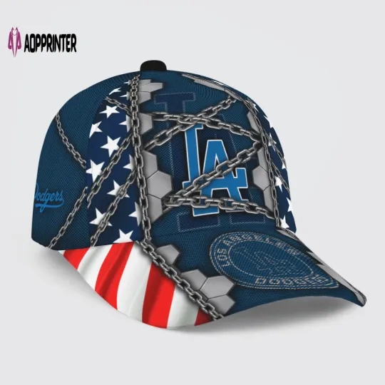 USA Flag Chain Print Baseball Cap Classic Blue Hat for Dodgers Fans