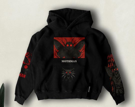 Mothman Hoodie  Unisex Oversize Cryptid Sweatshirt  Paranormal Dark Aesthetic Streetwear  Urban Legend Gift for Horror Fans