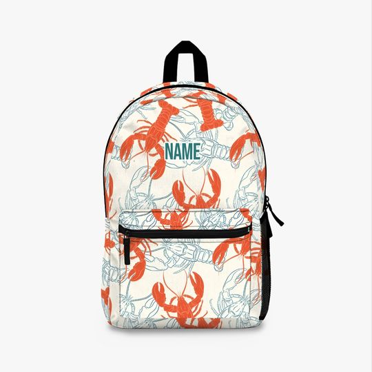 Lobsters Backpack with Custom Name / Personalized Backpack / Back to School Gift / Summer Camp Backpack / Coastal Aesthetic Book Bag