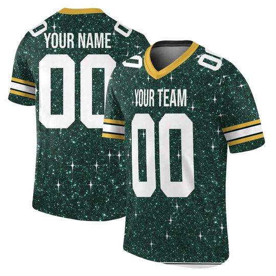 Customized Fraud Glitter Football Jersey Green American Football, Custom Bridesmaid Green Jersey Shirt