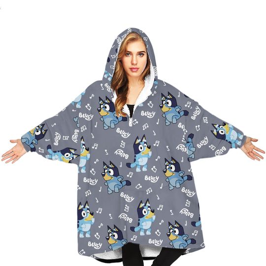 BlueyDad Hooded Blanket, BlueyDad Pattern Snug Oversized Wearable Hoodie Blanket, Hoodie 3D, Holiday/Festival Hooded Blanket