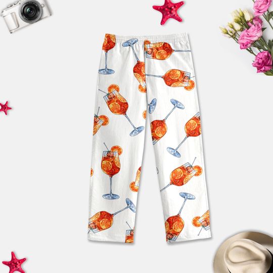 Aperol Spritz Watercolor Pajama Pants, Watercolor Cocktail Pajamas Set, Cocktail Drinking Pajama For Family, Funny Cocktail Party Pyjamas