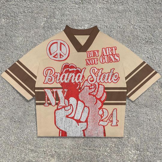 Women's Oversized Crop Top Mesh Baseball Jersey with Graphic Print and V-Neck Short Sleeve Top