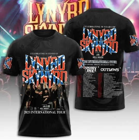 Lynyrd Skynyrd Celebrating 50 Years 2025 International Tour 3D T-Shirt For Fans