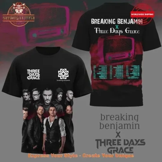 Discover Breaking Benjamin x Three Days Grace Tour 2025 Schedule 3D T-Shirt