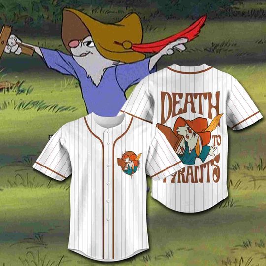 Retro 70s Skippy Rabbit Death To Tyrants Baseball Jersey, Vintage Robin Hood Jersey, Disneyland Family Matching Tee, Magic Kingdom Park