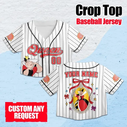 Personalized Alice In Wonderland Queen Heart Coquette Crop Top Baseball Jersey