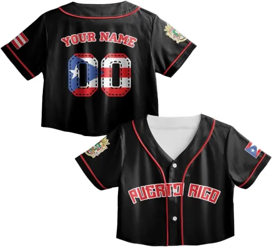 Customized Name Sports Puerto Rico Lovers Crop Top Baseball Jersey Shirt