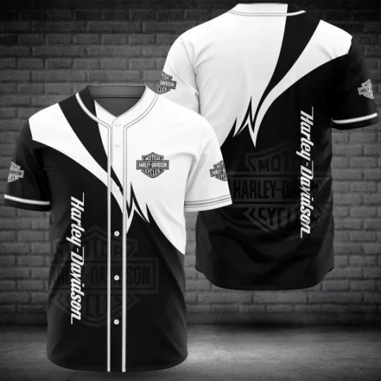 Harley Motor Davidsonn Black White Baseball Jersey