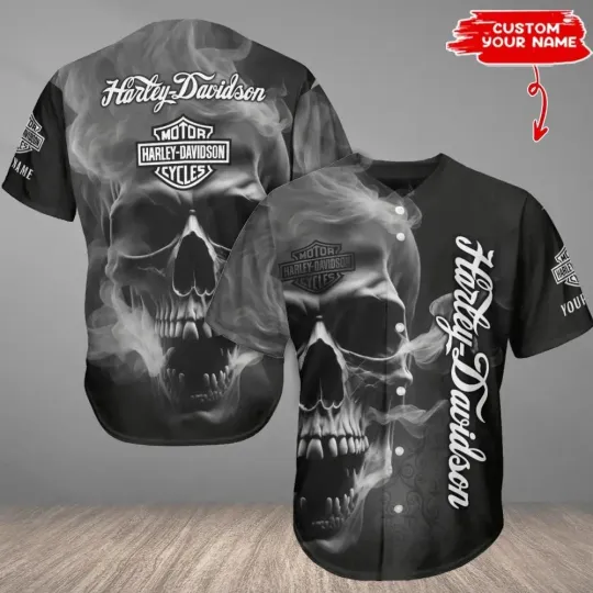 Harley Motor Davidsonn Casual Button Baseball Jersey