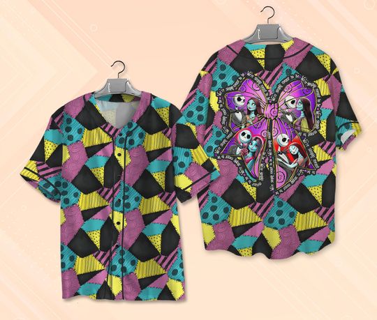 Nightmare Before Jack and Sally Baseball Jersey, Matching Baseball Team Outfit, Adult Youth Kids Jersey, Disney Xmas Gift, Disney Halloween