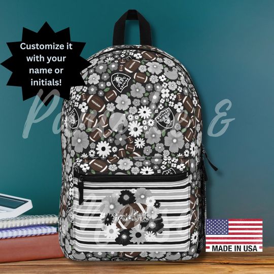 Las Vegas Football Floral Backpack - Black & Silver Game Day School Bag