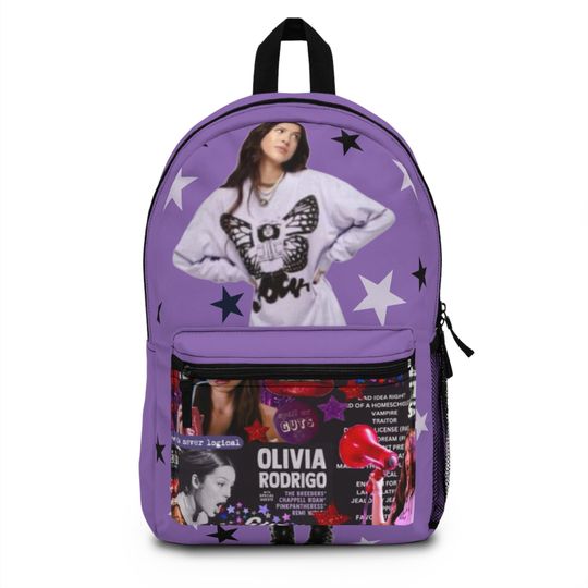 Olivia Rodrigo Inspired Backpack GUTS Era Aesthetic | Purple Star Design | School Bag | Concert Merch Gift Trendy Backpack, Concert Backpack