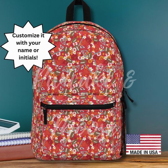 Personalized Kansas City Football Backpack - Red Floral Game Day School Bag for Fans