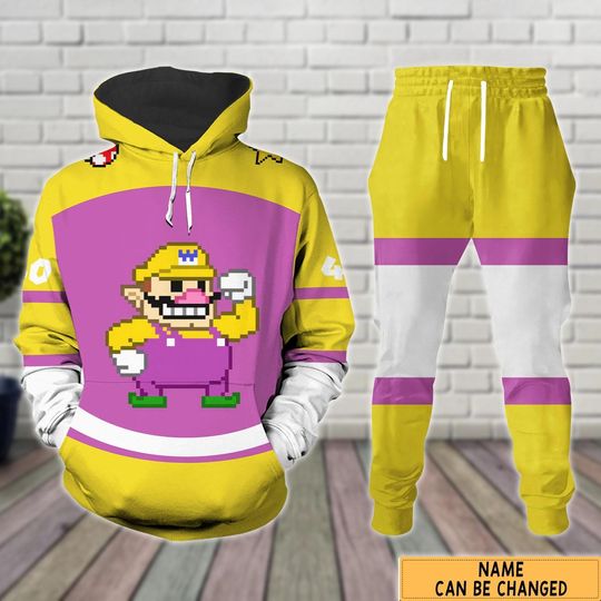 Wario Cosplay Hoodie Jogger, Pixel Gamer Costume Tracksuit, Funny Halloween Outfit, Super Mario Jogger, Halloween Hoodie Gift