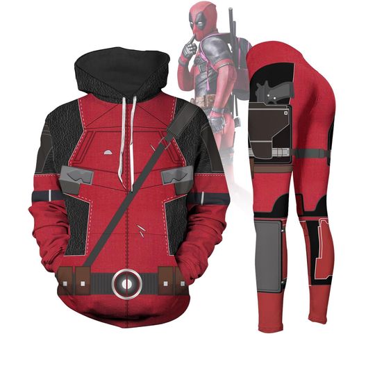 Deadpool Cosplay Hoodie Legging, Cosplay Costume Hoodie, Marvel Comic Costume Outfit, Halloween Cosplay Matching Gift