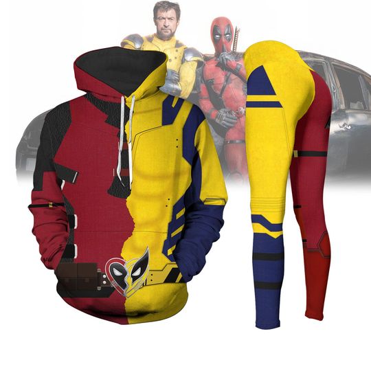 Deadpool Wolverine Hoodie Legging, Deadpool Costume Cosplay Shirt, Wolverine Cosplay Outfit, Funny Halloween Tracksuit