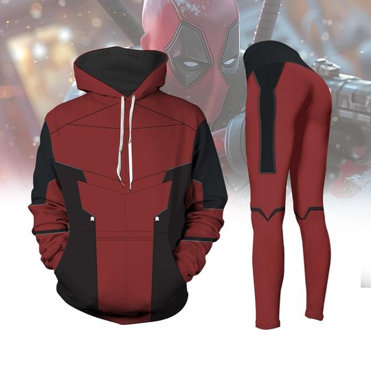 Deadpool Hoodie Legging, Deadpool Cosplay Costume Outfit, Super Costume Loungewear, Halloween Cosplay Gift For Her