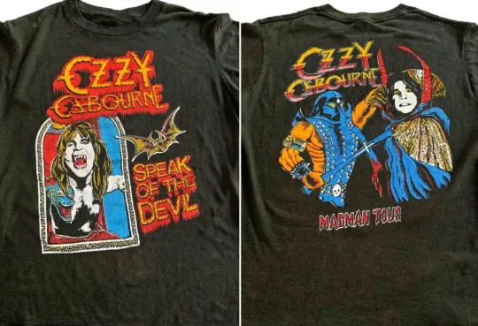 1980s Ozzy Osbourne Speak of the Devil Madman Tour 2 Sided Black T-shirt