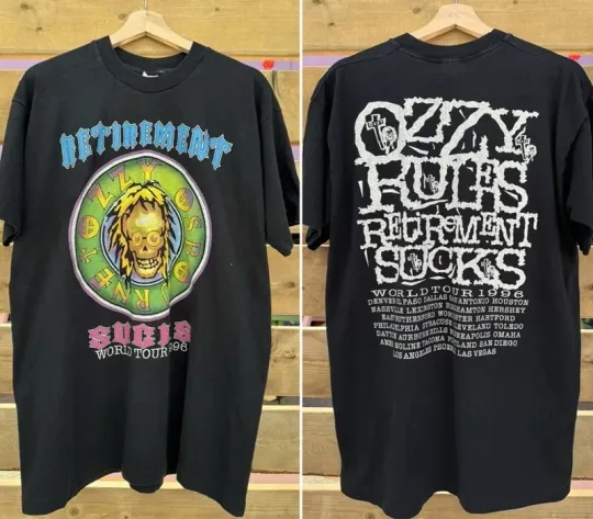 1996 Ozzy Osbourne Retirement Sucks Tour T-Shirt 2 side tee GC4129