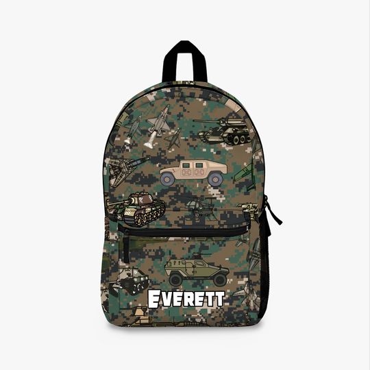 Camo Backpack, Personalized military army bag for kids, Armed forces bookbag, Camouflage back pack gift for son or boys, carry all knapsack