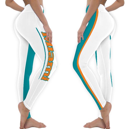 Discover Miami Football Themed Leggings,  Women's Leggings,  Cute Dolphins Leggings, Dolphins Football Leggings, Yoga Pants, Gift