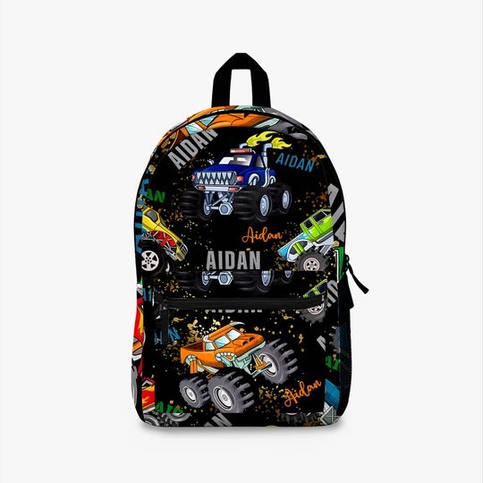 Personalized Monster Truck Backpack, Custom Name Gift for Toddler Boy, Off Road Truck Lover Christmas Birthday Back to School Gift for Kids