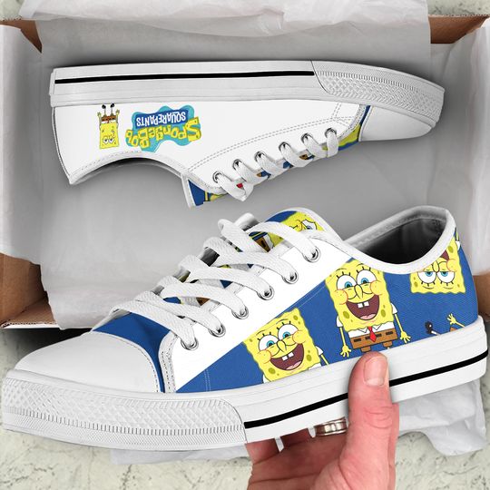 Spongebob Squarepants Blue Yellow Pattern Disney Cartoon Low Top Sneakers